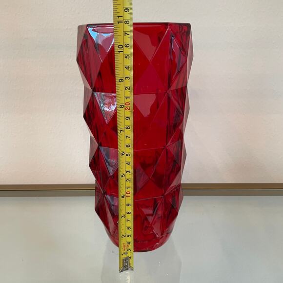 Ruby Red Heavy Glass Vase 11in Geometric Christmas Holiday Valentine NEW - Picture 7 of 14